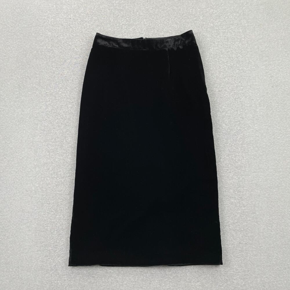 WAYF Velvet Midi Skirt Womens XS Black High Waist Minimalist Office Career Glam